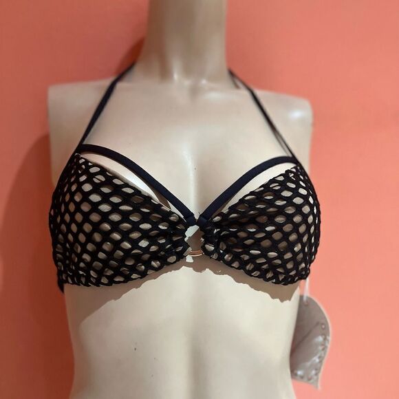 BEACH BUNNY NUDE/BLACK TRI TOP!! - Picture 3 of 6